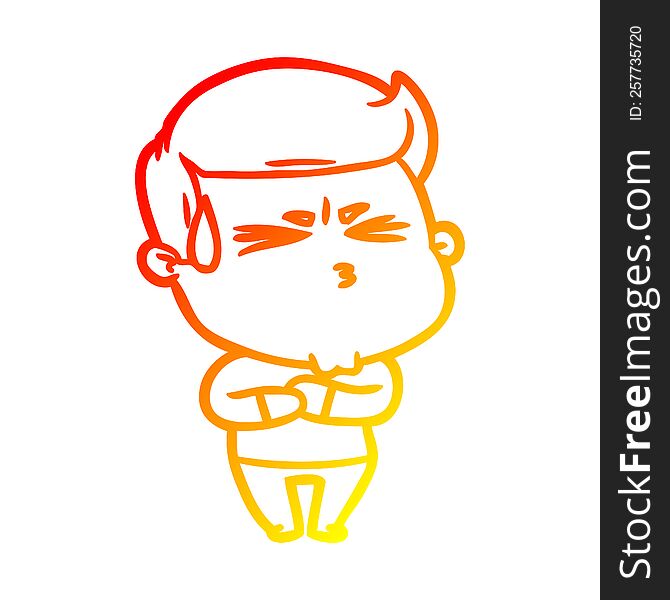 warm gradient line drawing of a cartoon frustrated man