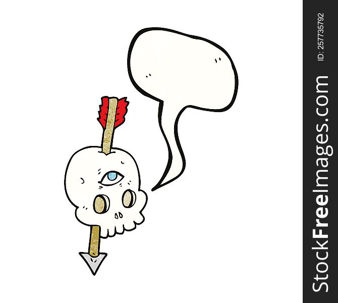 Speech Bubble Textured Cartoon Magic Skull With Arrow Through Brain