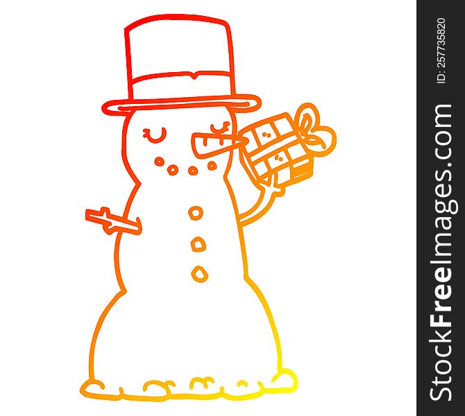 Warm Gradient Line Drawing Cartoon Christmas Snowman