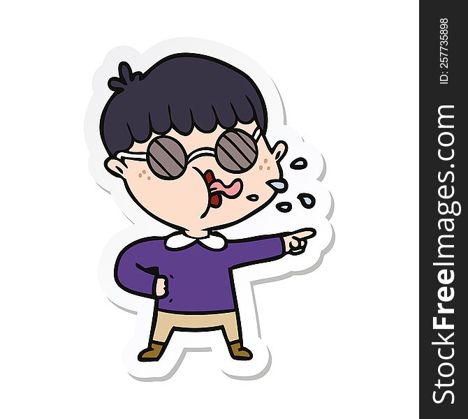 Sticker Of A Cartoon Boy Wearing Spectacles And Pointing