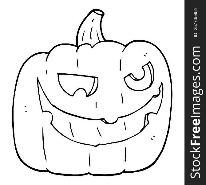 freehand drawn black and white cartoon halloween pumpkin