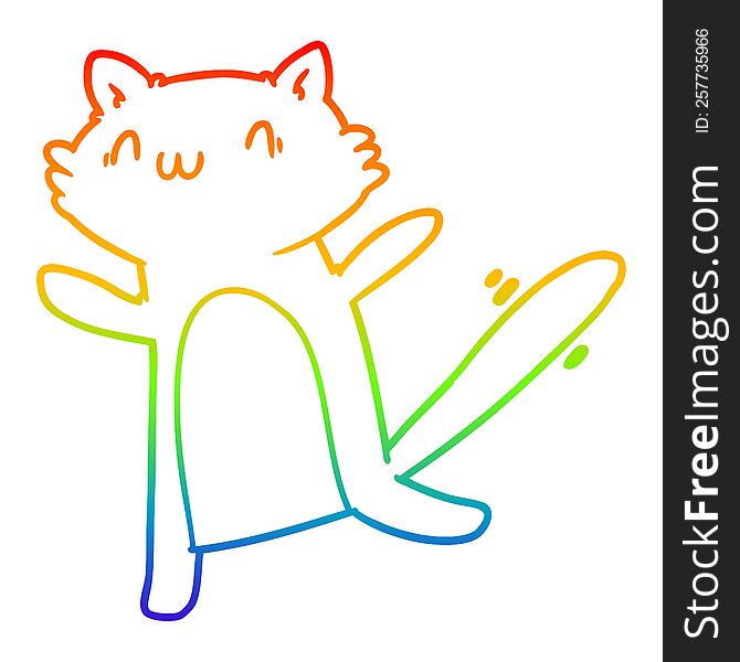 rainbow gradient line drawing of a cartoon dancing cat