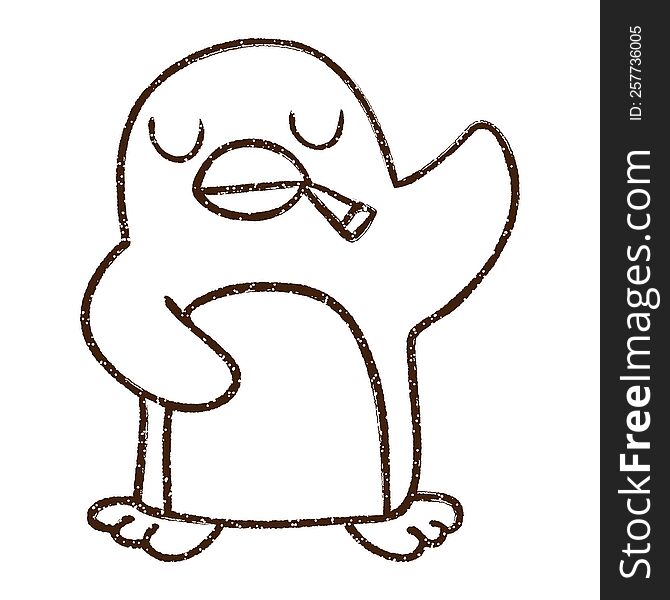 Penguin Smoking Charcoal Drawing