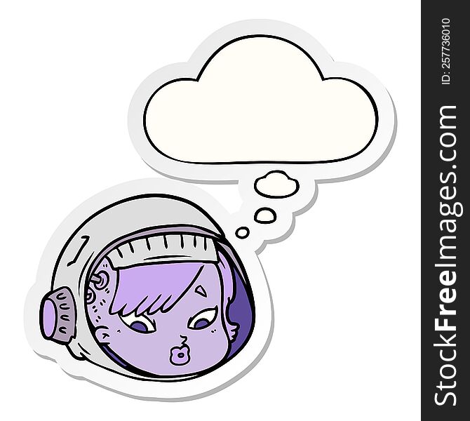 Cartoon Astronaut Face And Thought Bubble As A Printed Sticker