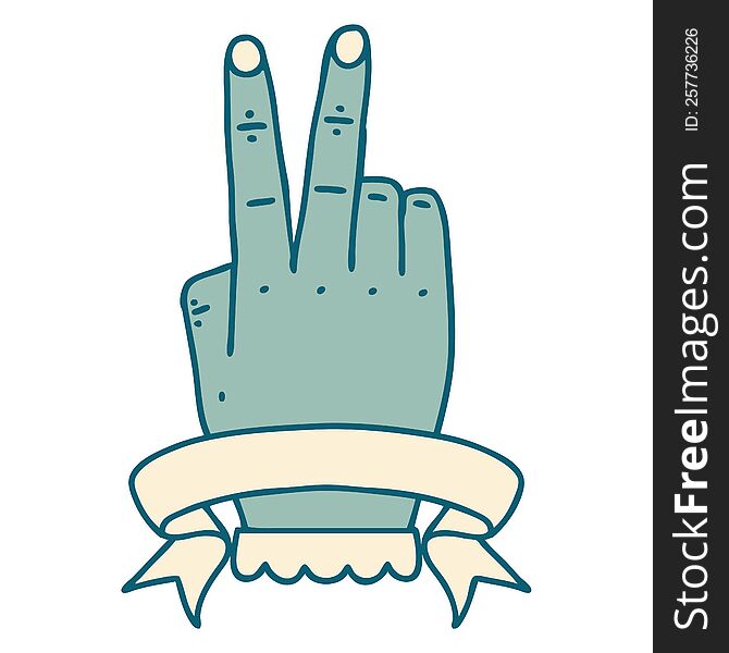 victory v hand gesture with banner illustration