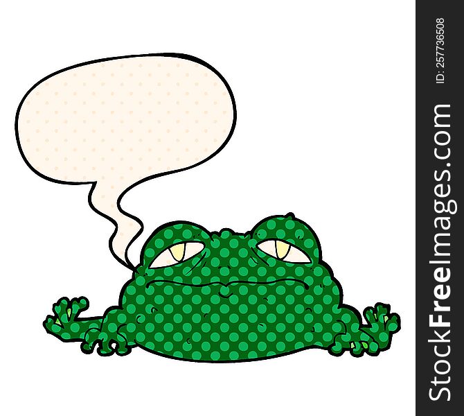 cartoon ugly frog with speech bubble in comic book style