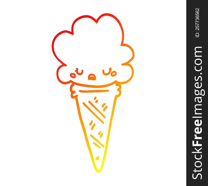 Warm Gradient Line Drawing Cartoon Ice Cream With Face