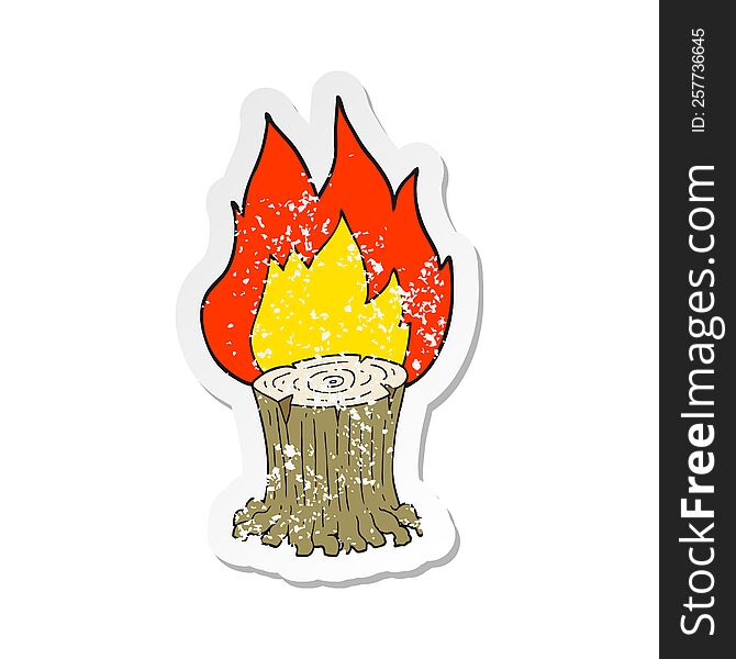 retro distressed sticker of a cartoon big tree stump on fire