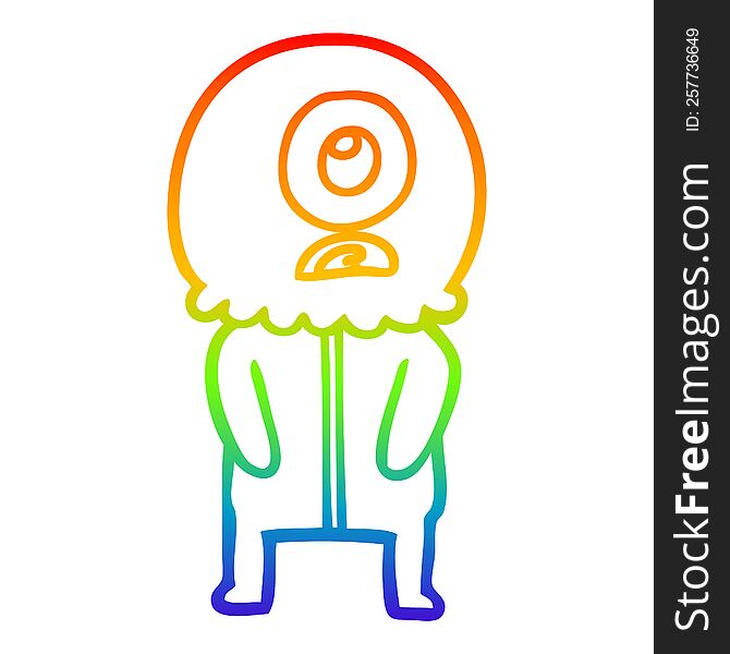 rainbow gradient line drawing cartoon cyclops alien spaceman