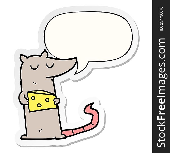 cartoon mouse with cheese with speech bubble sticker. cartoon mouse with cheese with speech bubble sticker