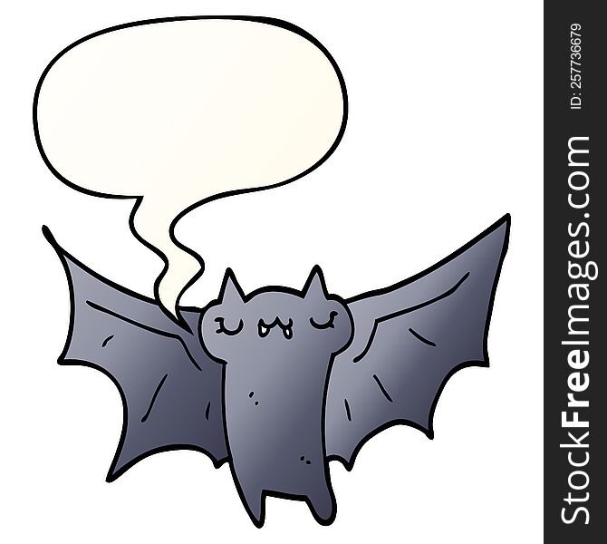 Cute Cartoon Halloween Bat And Speech Bubble In Smooth Gradient Style