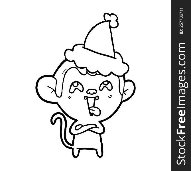 crazy line drawing of a monkey wearing santa hat