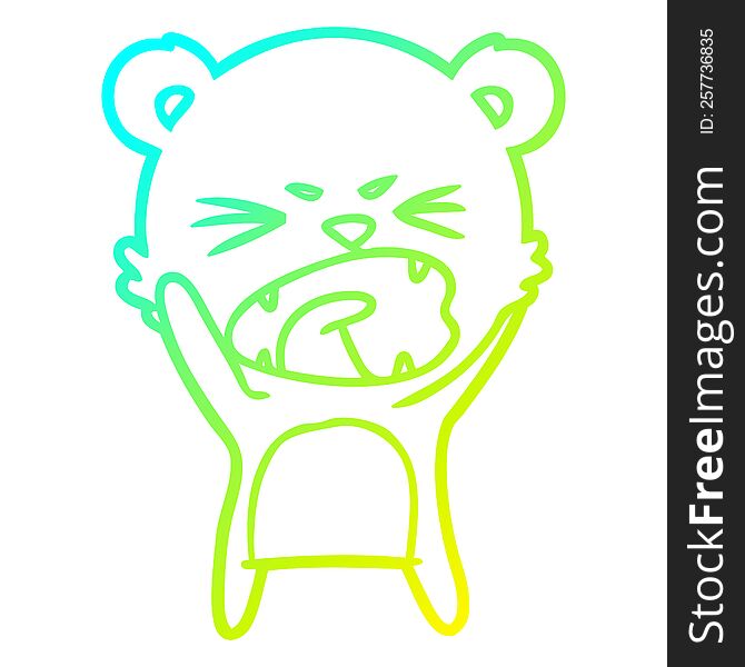 Cold Gradient Line Drawing Angry Cartoon Bear Shouting