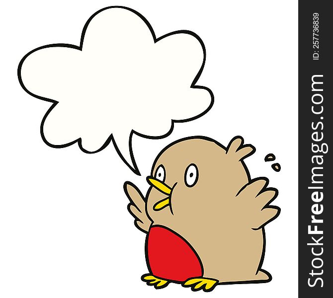 cartoon over excited robin with speech bubble