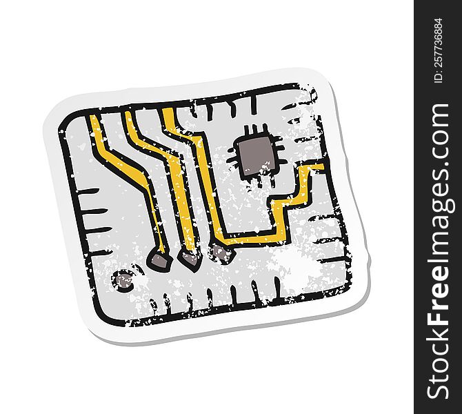 retro distressed sticker of a cartoon computer circuitboard