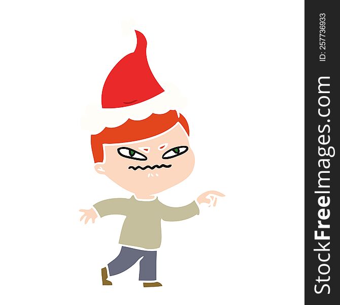 Flat Color Illustration Of A Angry Man Pointing Wearing Santa Hat