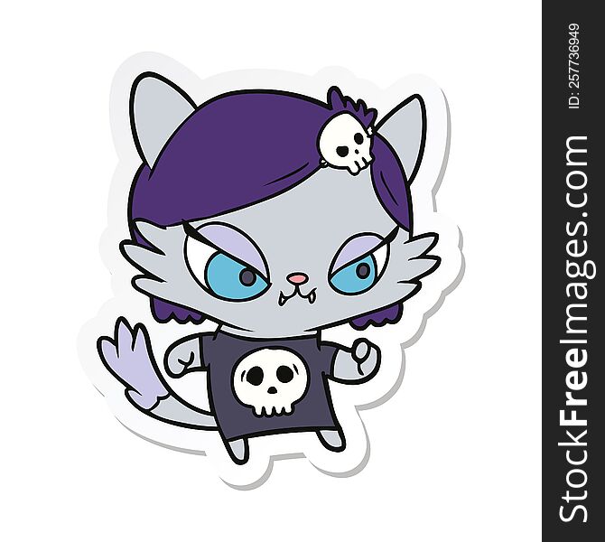 sticker of a cartoon tough cat girl