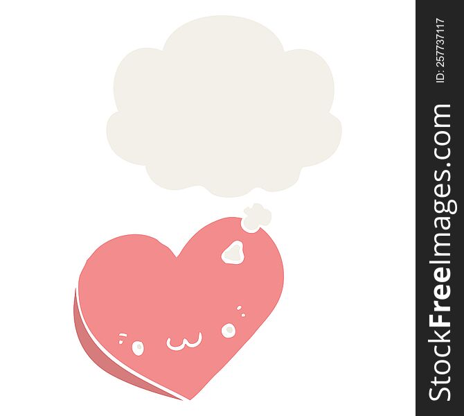 cartoon love heart with face with thought bubble in retro style