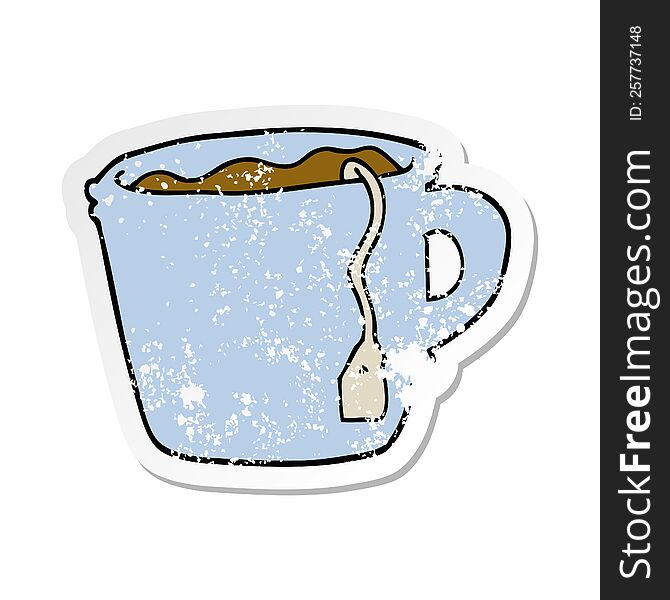 distressed sticker of a cartoon hot cup of tea