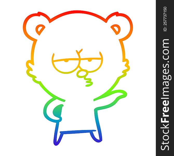 rainbow gradient line drawing of a bored polar bear cartoon