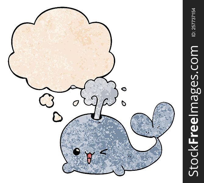 Cartoon Whale And Thought Bubble In Grunge Texture Pattern Style