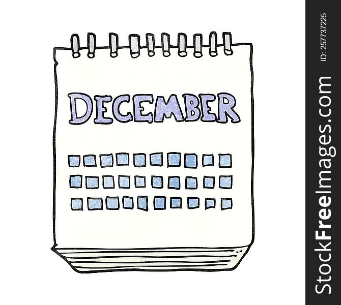 freehand textured cartoon calendar showing month of December
