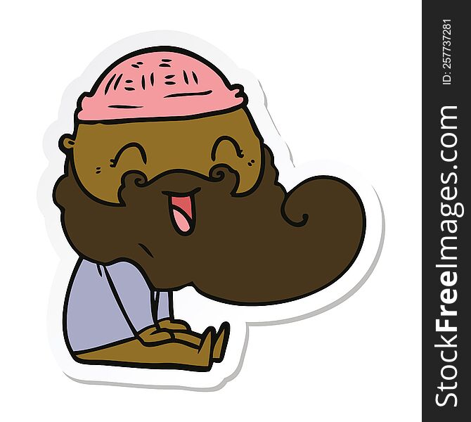 sticker of a happy bearded man sat down laughing