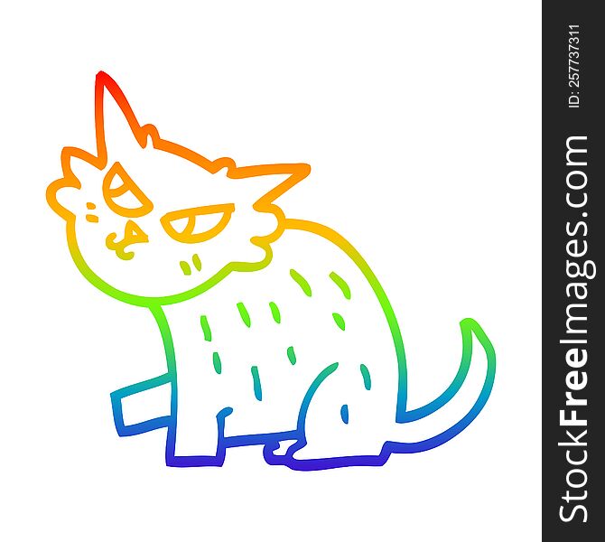 rainbow gradient line drawing of a cartoon sly cat