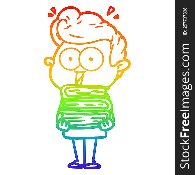 Rainbow Gradient Line Drawing Cartoon Staring Man