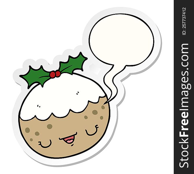 cute cartoon christmas pudding with speech bubble sticker
