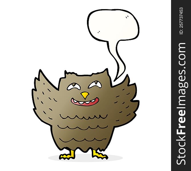 Cartoon Happy Owl With Speech Bubble