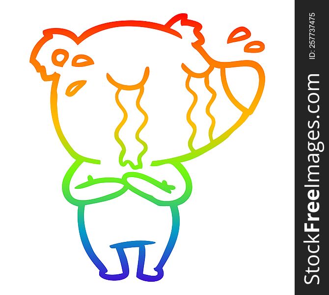 Rainbow Gradient Line Drawing Cartoon Crying Polar Bear