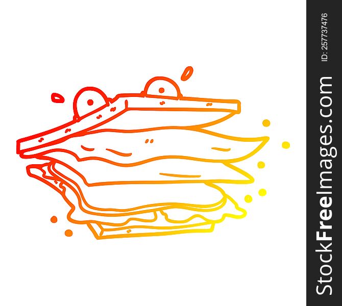 warm gradient line drawing of a sandwich cartoon character