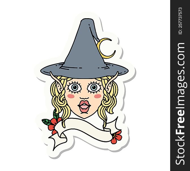 sticker of a elf mage character face. sticker of a elf mage character face