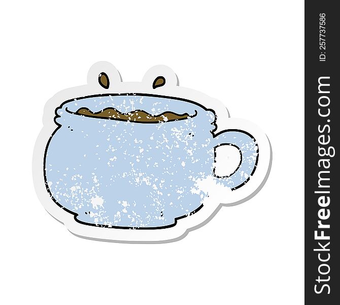 distressed sticker of a cartoon hot cup of coffee