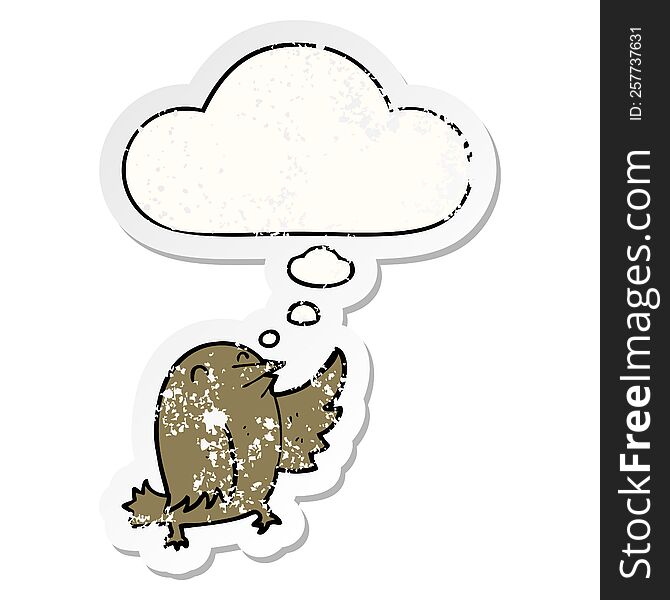 Cartoon Bird And Thought Bubble As A Distressed Worn Sticker