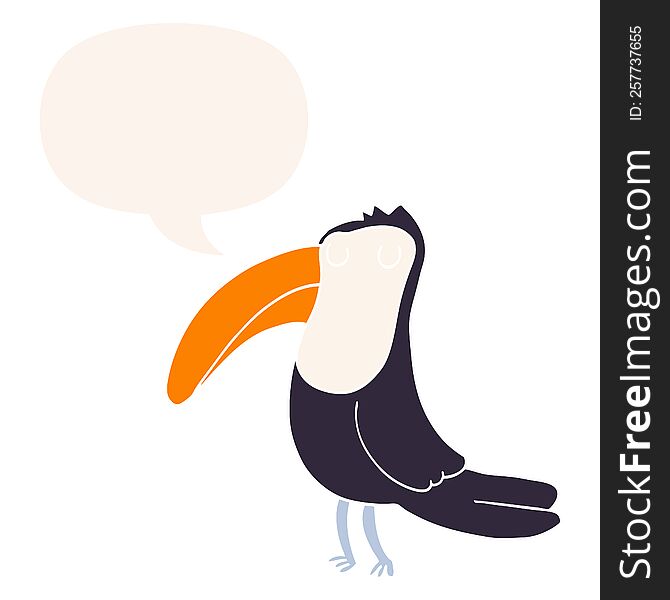 cartoon toucan with speech bubble in retro style