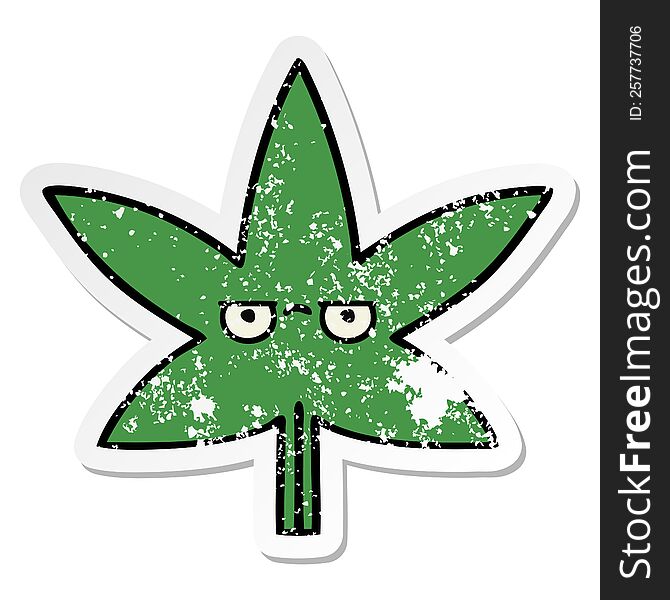 distressed sticker of a cute cartoon marijuana leaf