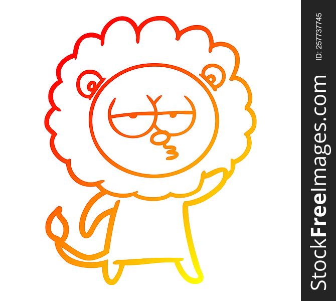 Warm Gradient Line Drawing Cartoon Bored Lion Waving