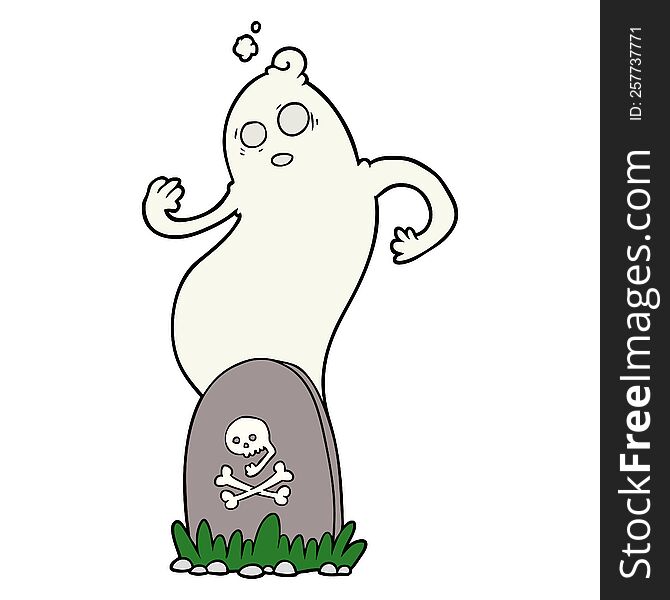 spooky cartoon grave with rising ghost. spooky cartoon grave with rising ghost