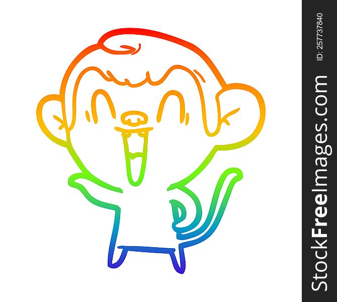 rainbow gradient line drawing of a cartoon laughing monkey