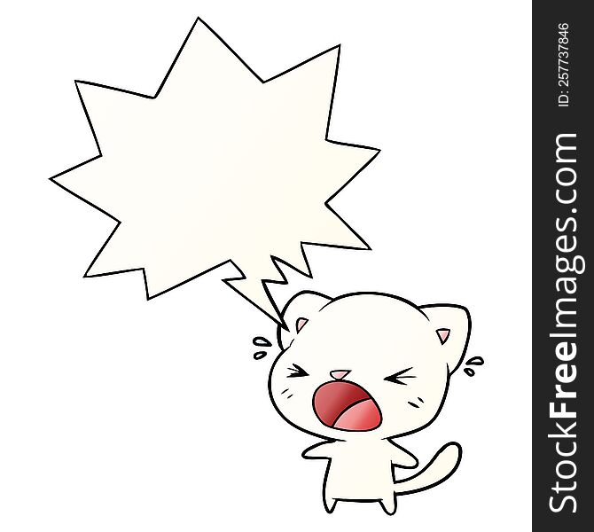 Cute Cartoon Cat Crying And Speech Bubble In Smooth Gradient Style