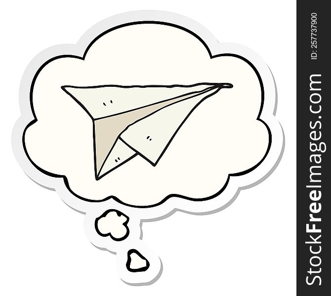 cartoon paper airplane and thought bubble as a printed sticker