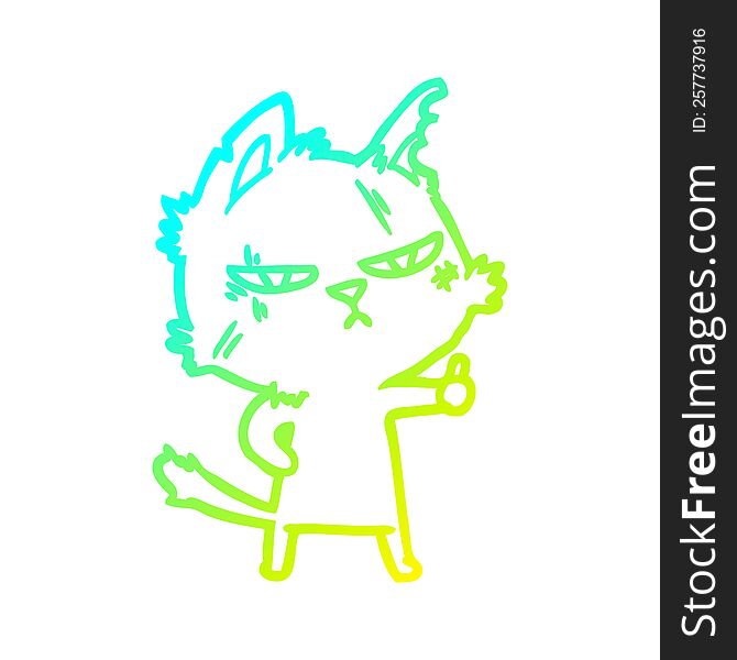 cold gradient line drawing of a tough cartoon cat giving thumbs up symbol