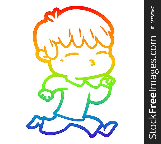 rainbow gradient line drawing of a cartoon curious boy