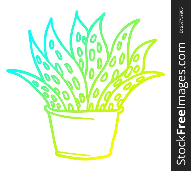 Cold Gradient Line Drawing Cartoon House Plant