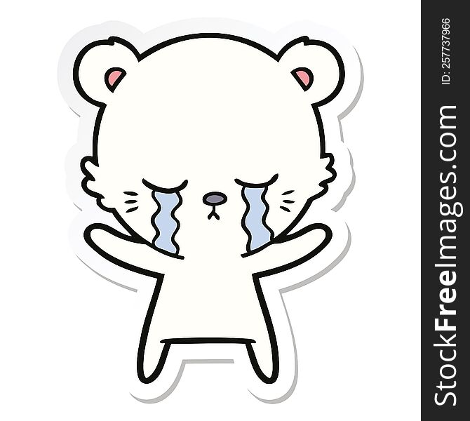 sticker of a crying cartoon polarbear