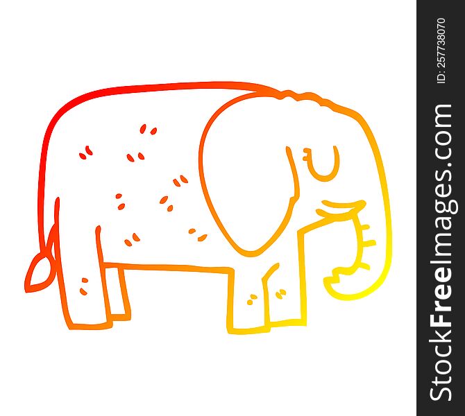 Warm Gradient Line Drawing Cartoon Elephant Standing Still