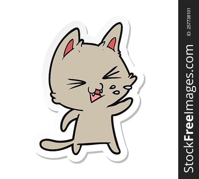 Sticker Of A Cartoon Cat Hissing