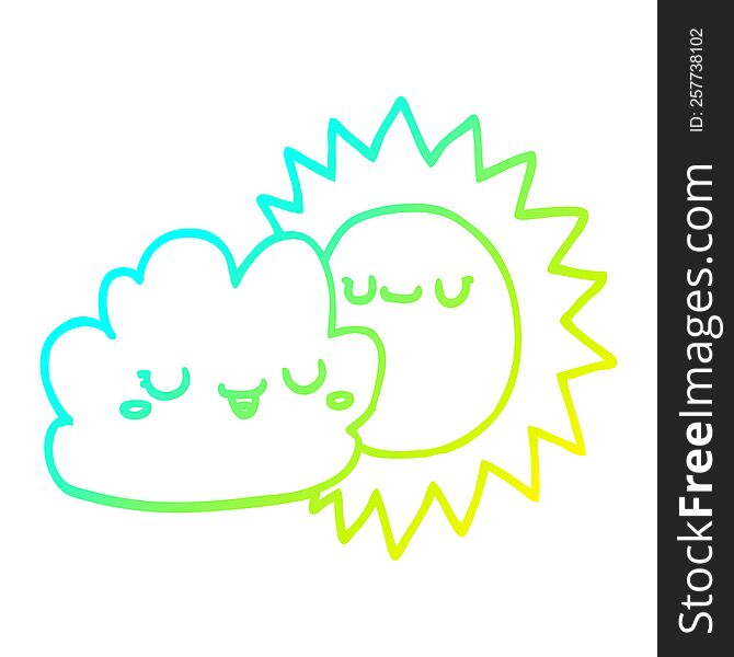 cold gradient line drawing of a cartoon sun and cloud